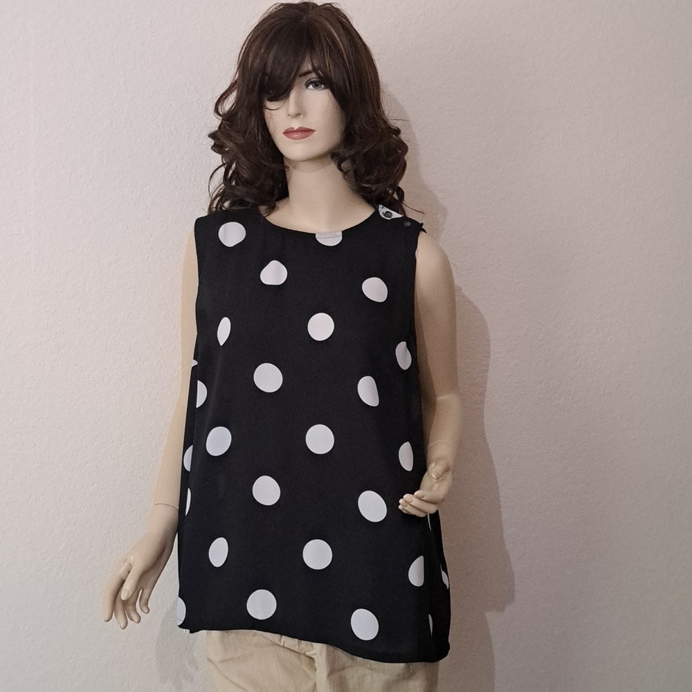 Black and White Polka Dot Sleeveless Top
